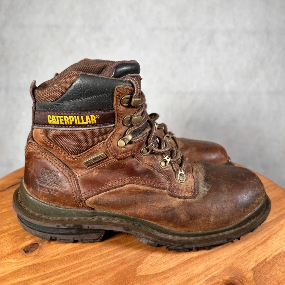 Caterpillar Steel Toe Work Boots Mens 7 Brown Good Waterproof P90040 Leather